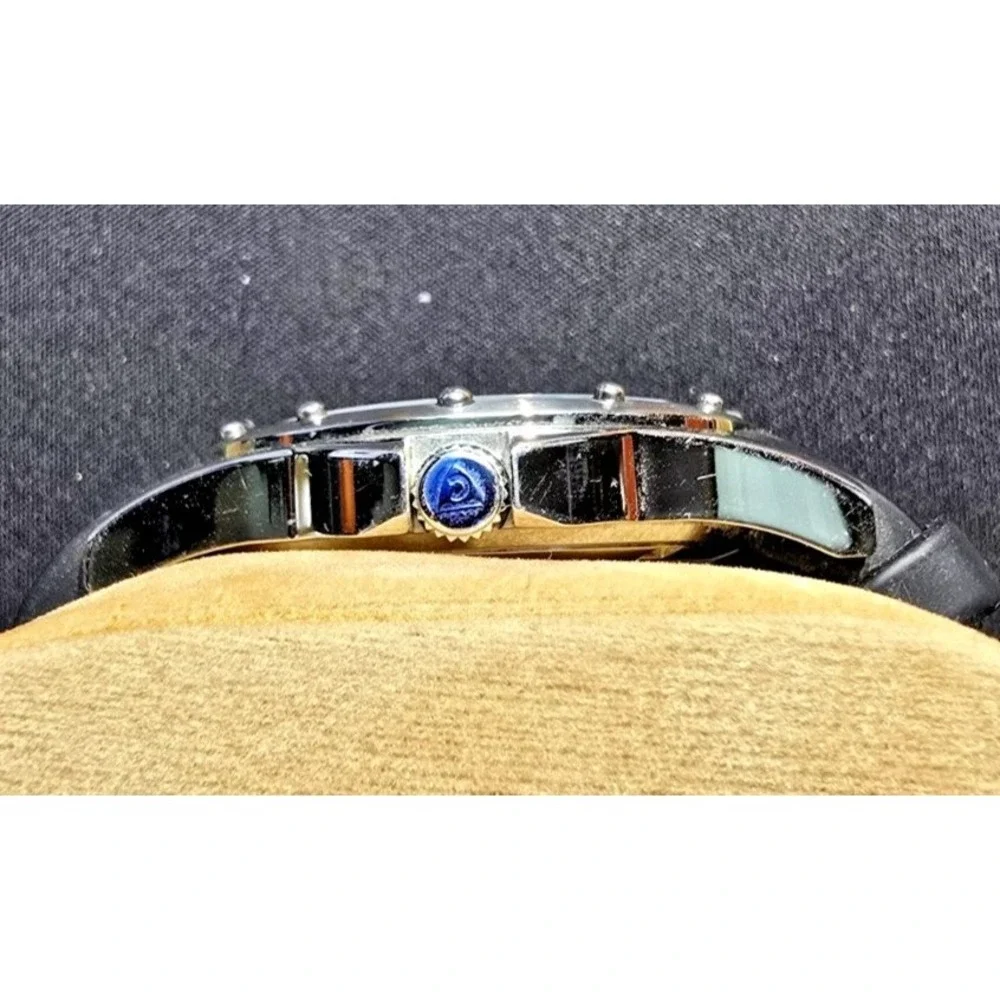 Croton CA301108 Mens Watch Black Dial Day Date Stainless Steel Rubber Strap